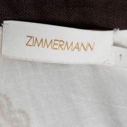 مملوكة مسبقًا Zimmermann White & Brown Linen Zippy Dandy Studded Belted Dress M