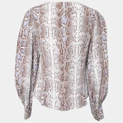 Pre Owned Zimmermann Brown & Blue Snake Print Silk Blouse M