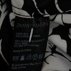 Pre Owned Zimmermann Black and White Rose Print Crepe Shirt and Trouser Suit S