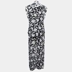 Pre Owned Zimmermann Black and White Rose Print Crepe Shirt and Trouser Suit S