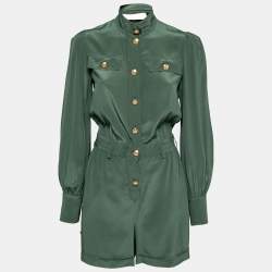 Pre Owned Zimmermann Green Silk Button Front Short Romper XS