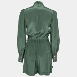 Pre Owned Zimmermann Green Silk Button Front Short Romper XS