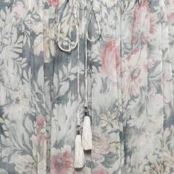 Pre Owned Zimmermann Grey Floral Printed Silk Pleated Hem Maxi Skirt S