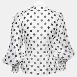 Zimmermann White Polka Dot Silk & Linen Button Front Blouse XS