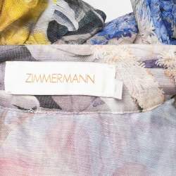 Pre Owned Zimmermann Wild Botanica Multicolor Floral Print Linen & Silk Blouse and Skirt Set S&L