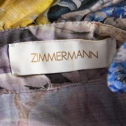 Pre Owned Zimmermann Wild Botanica Multicolor Floral Print Linen & Silk Blouse and Skirt Set S&L