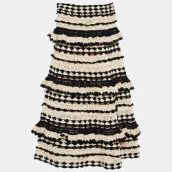 Pre Owned Zimmermann Monochrome Crochet Cotton Knit Anneke Tiered Skirt XS