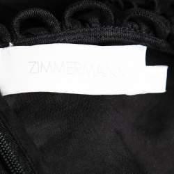 Pre Owned Zimmermann Black Linen Bellitude Ruffle-Neck  Mini Dress M