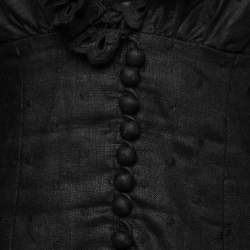 Pre Owned Zimmermann Black Linen Bellitude Ruffle-Neck  Mini Dress M