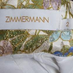 Pre Owned فستان ميني زيمرمان سوبر أيت مزركش ورد أصفر أكمام بالون مقاس متوسط - ميديوم