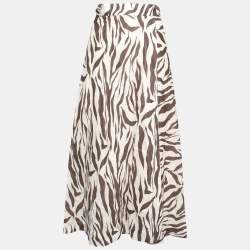 Pre Owned Zimmermann Ivory Fiesta Zebra Print Linen Midi Wrap Skirt S