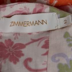 مملوكة مسبقًا فستان ميني زيمرمان بوستكارد سبليسيد كتان مزخرف مورد متعدد الألوان مقاس متوسط (ميديوم)