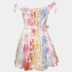 مملوكة مسبقًا فستان ميني زيمرمان بوستكارد سبليسيد كتان مزخرف مورد متعدد الألوان مقاس متوسط (ميديوم)