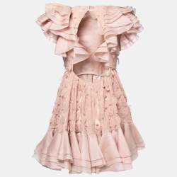 مملوكة مسبقًا فستان ميني زيمرمان دانسر كتان وشيفون وردي حافة مهدبة مقاس صغير (سمول)