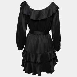 مملوكة مسبقًا Zimmermann Black Silk Ruffled Off-Shoulder Belted Dress L