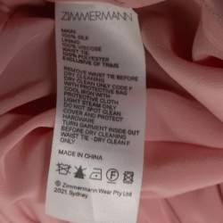 Pre Owned Zimmermann Pink Floral Printed Silk Chiffon Ruffle Trimmed Belted Jumpsuit L