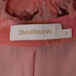 Pre Owned Zimmermann Pink Floral Printed Silk Chiffon Ruffle Trimmed Belted Jumpsuit L