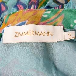 Pre Owned Zimmermann Blue Floral Printed Silk Chiffon Ruffled Jumpsuit L