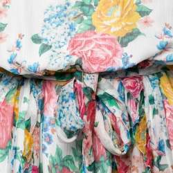 Pre Owned Zimmermann White Floral Printed Silk Chiffon One-Shoulder Jumpsuit M