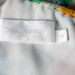 Pre Owned Zimmermann White Floral Printed Silk Chiffon One-Shoulder Jumpsuit M