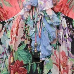 Pre Owned Zimmermann Multicolor Floral Print Silk Ruffled Jumpsuit L