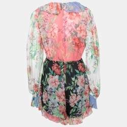Pre Owned Zimmermann Multicolor Floral Print Silk Ruffled Jumpsuit L