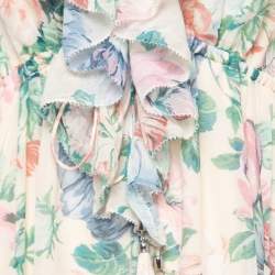 مملوكة مسبقًا Zimmermann Beige Floral Print Silk Ruffled Jumpsuit L