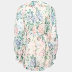 مملوكة مسبقًا Zimmermann Beige Floral Print Silk Ruffled Jumpsuit L