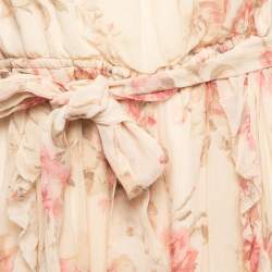 Pre Owned Zimmermann Light Yellow Floral Print Silk Ruffled Off-Shoulder Jumpsuit L