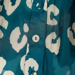 Pre Owned  Zimmermann Teal Leopard Print Silk Billow Playsuit S