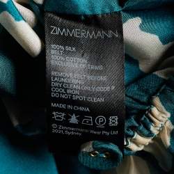Pre Owned  Zimmermann Teal Leopard Print Silk Billow Playsuit S