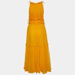 Pre Owned Zimmermann Yellow Silk Chiffon Frilled Halterneck Dress S