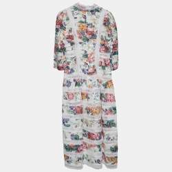 مملوكة مسبقًا Zimmermann White Floral Print Linen Lace Paneled Allia Midi Dress M