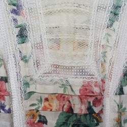 مملوكة مسبقًا Zimmermann White Floral Print Linen Lace Paneled Allia Midi Dress M