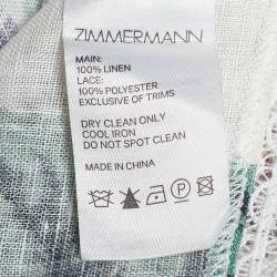 مملوكة مسبقًا Zimmermann White Floral Print Linen Lace Paneled Allia Midi Dress M