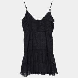 Pre Owned Zimmermann Black Textured Cotton Lace Detail Sleeveless Mini Dress M