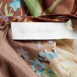 Pre Owned Zimmermann Brown Printed Silk Belted Zinnia Dress M
