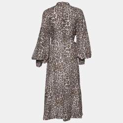 Pre Owned Zimmermann Light Pink Animal Printed Silk Belted Midi Dress L