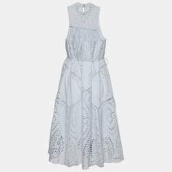 Pre Owned Zimerman Light Blue Embroidered Cotton Scalloped Hem Dress M