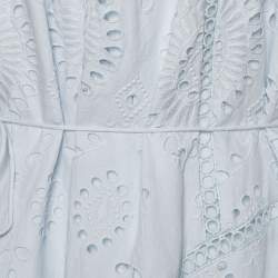 Pre Owned Zimerman Light Blue Embroidered Cotton Scalloped Hem Dress M