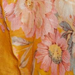Zimmermann Yellow Floral Print Cotton Confetti Scallop Tie Dress M