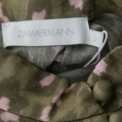 مملوكة مسبقًا Zimmermann Green Leopard Print Cotton Belted Carnaby Dress M