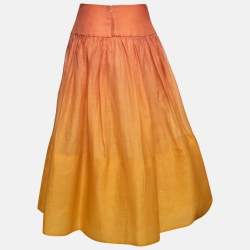 Pre Owned Zimmermann Orange Ombre Silk & Linen Maxi Skirt M