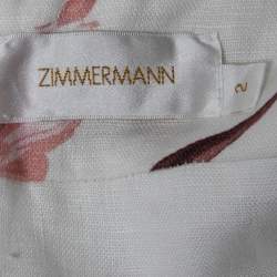 Zimmermann White Floral Print Linen Off-Shoulder Crop Top M