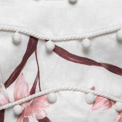 Zimmermann White Floral Print Linen Off-Shoulder Crop Top M