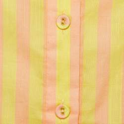 Pre Owned Zimmermann Yellow Striped Cotton Applique Detail Oversized Shirt XL