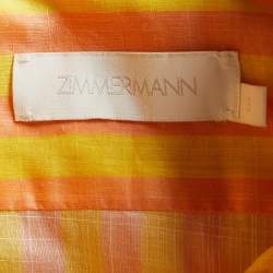 Pre Owned Zimmermann Yellow Striped Cotton Applique Detail Oversized Shirt XL