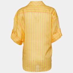 Pre Owned Zimmermann Yellow Striped Cotton Applique Detail Oversized Shirt XL