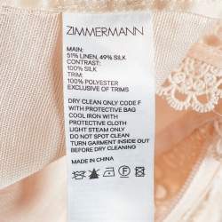 Pre Owned Zimmermann Peach Linen Silk Lace Butterfly Flutter Blouse L