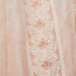 Pre Owned Zimmermann Peach Linen Silk Lace Butterfly Flutter Blouse L